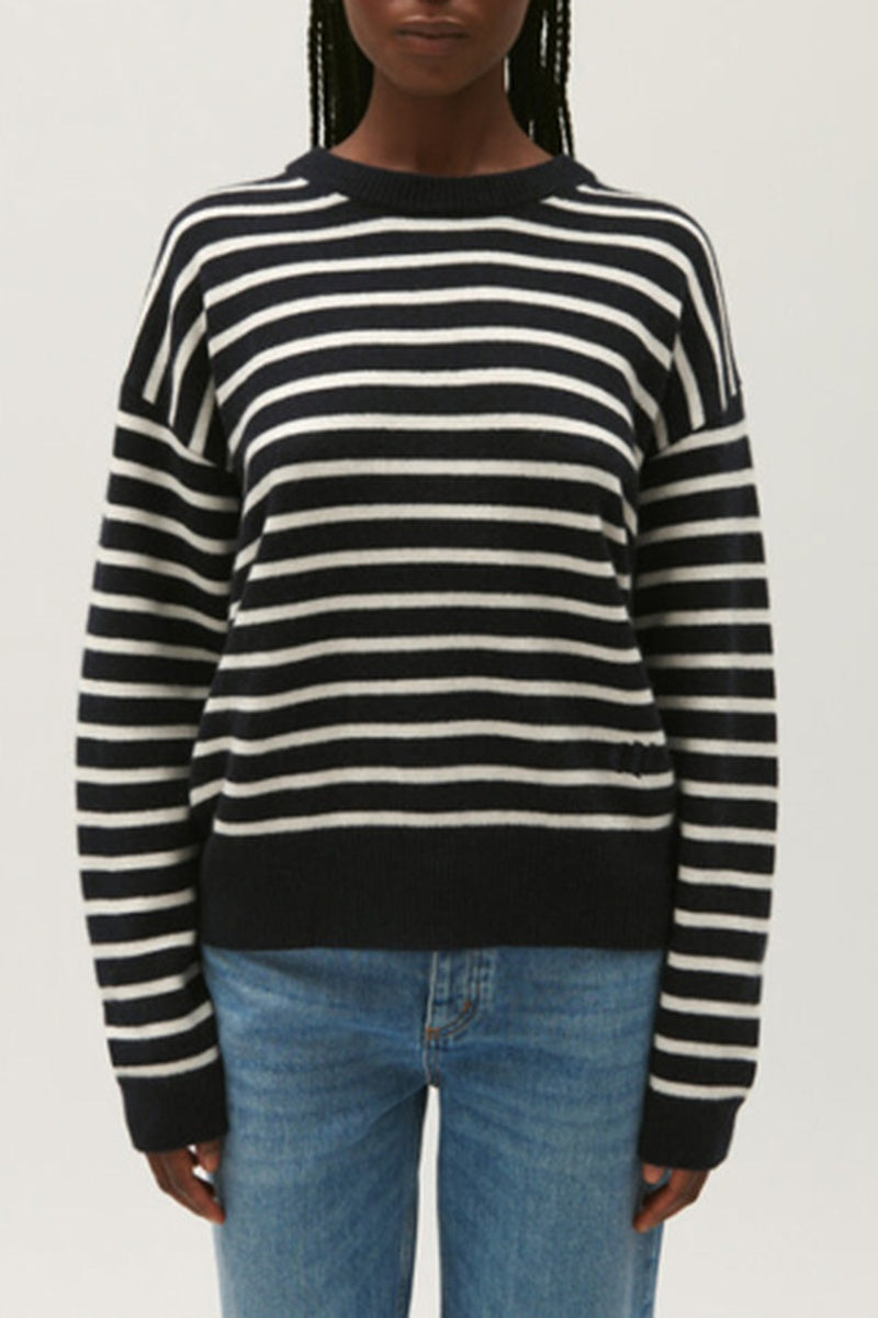 Claudie Pierlot - Pull En Cachemire - Bleu Marine Et Blanc