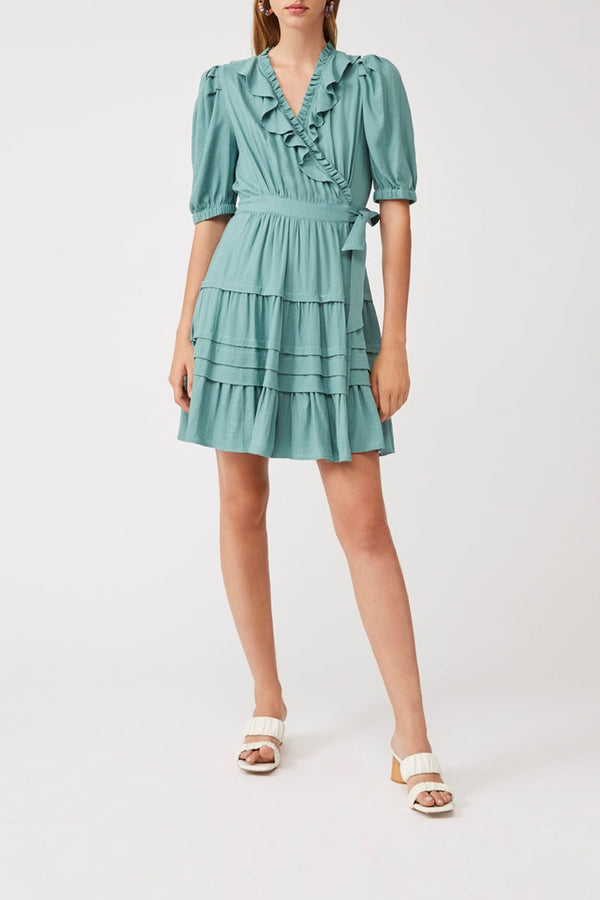 Robe Portefeuille En Lin Cyrina Vert D’Eau
