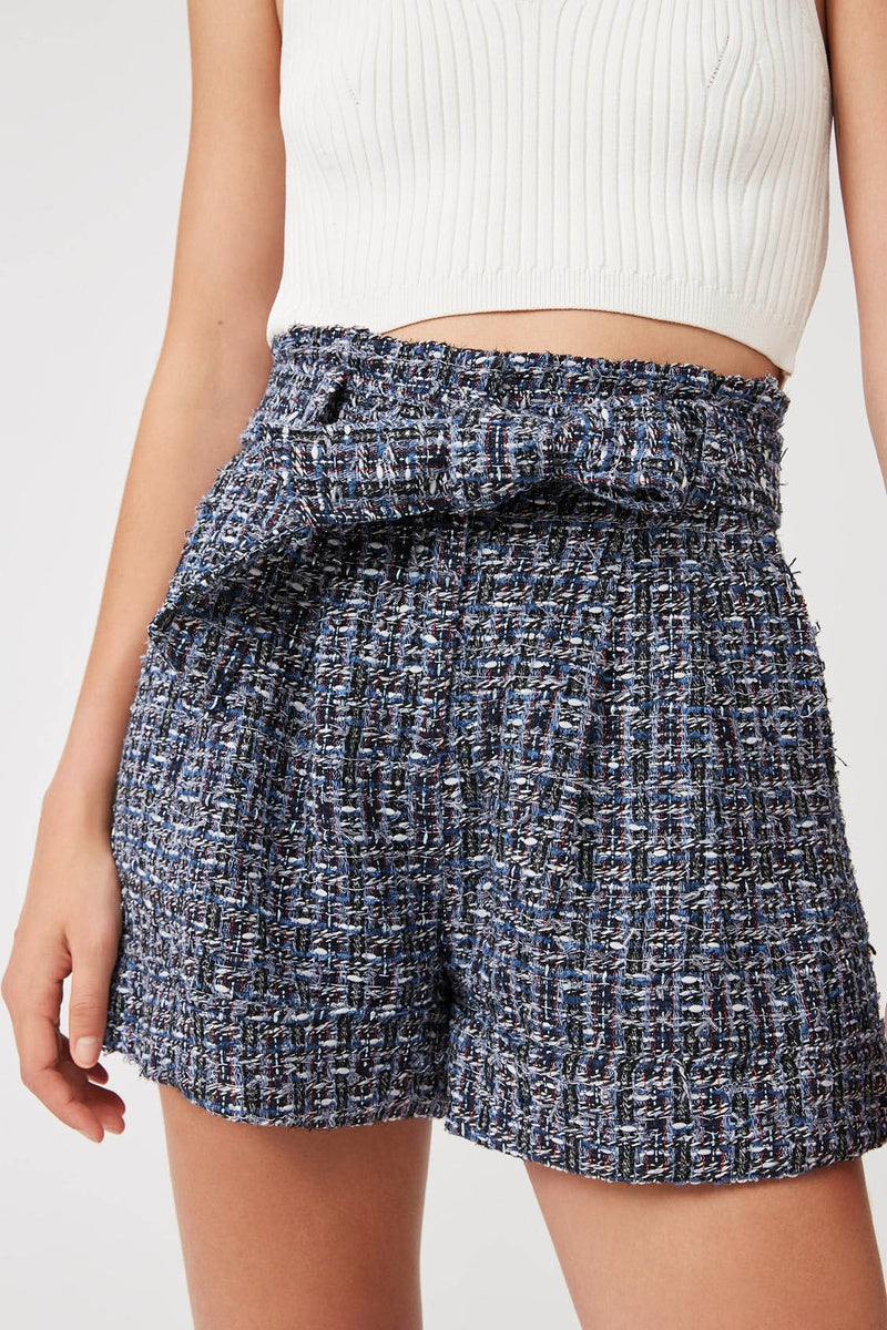 Bilal Navy Blue High-Waist Tweed Shorts