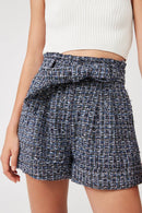 Short En Tweed Taille Haute Bilal Bleu Marine