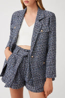 Short En Tweed Taille Haute Bilal Bleu Marine