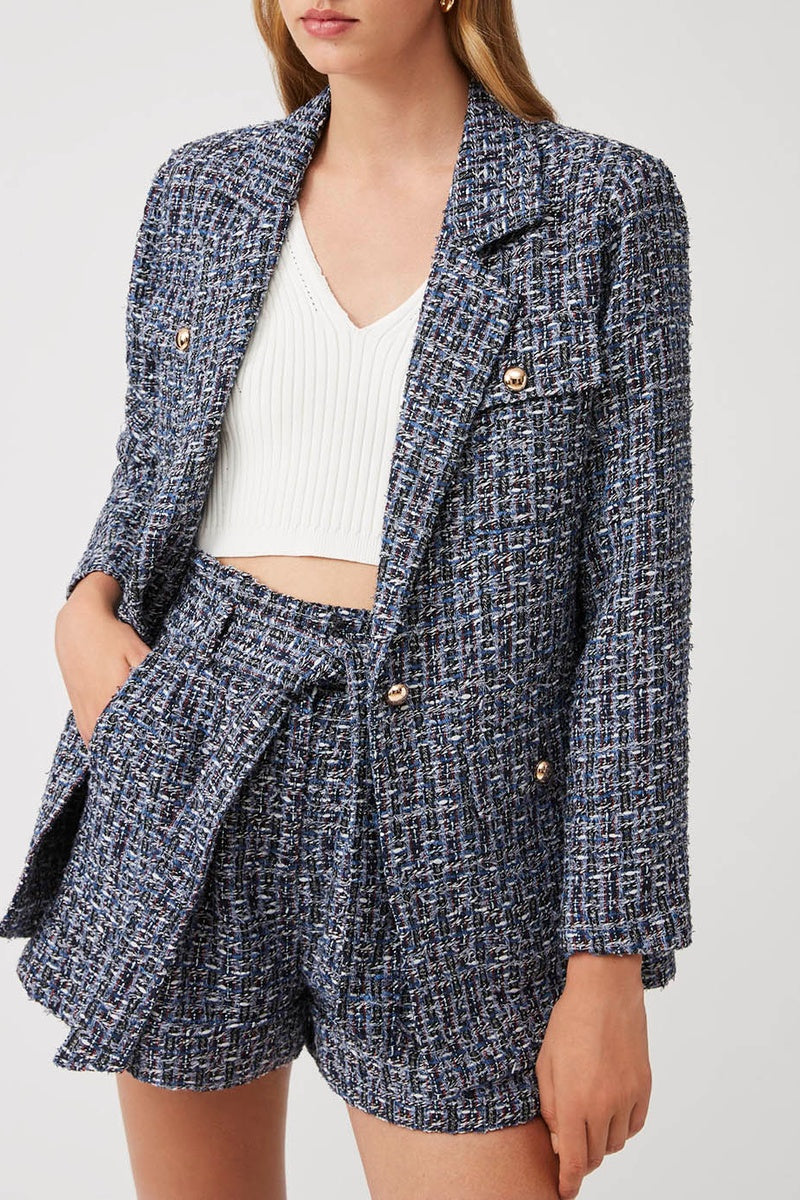 Short En Tweed Taille Haute Bilal Bleu Marine