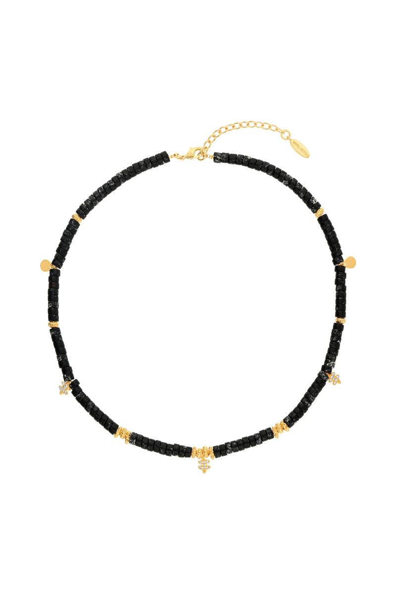 Yellow Gold Plated Brass And Agate Necklace