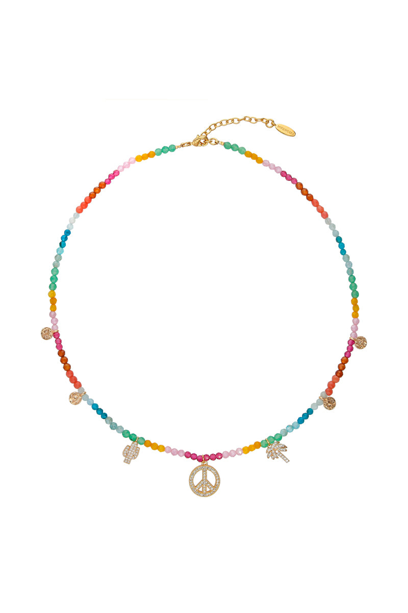 Yellow Gold Necklace - Spinels and Quartz