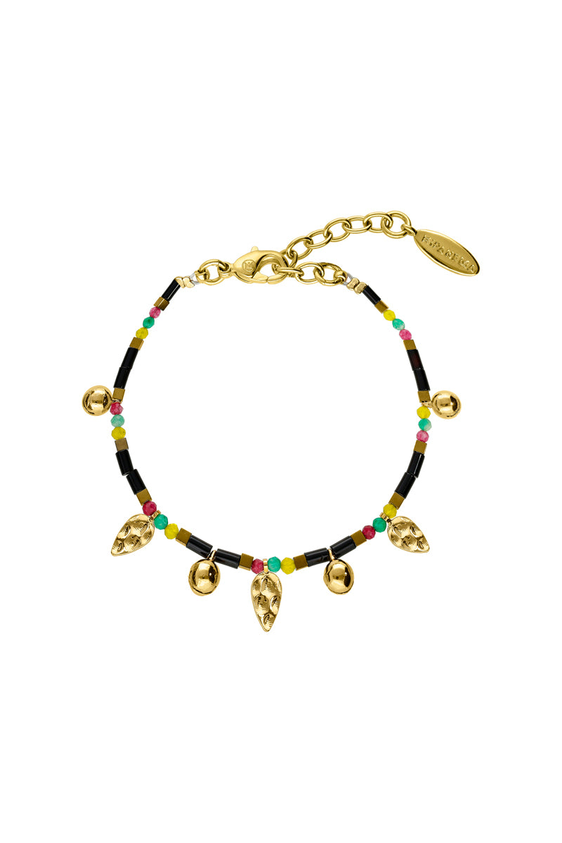 Fine Yellow Gold Gilded Bracelet - Turquoise, Spinel and Quartz