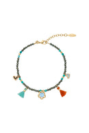 Fine Yellow Gold Gilded Bracelet - Turquoise, Hematite and Pyrite