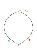 Fine Yellow Gold Necklace - Hematites, Turquoises And Pyrites