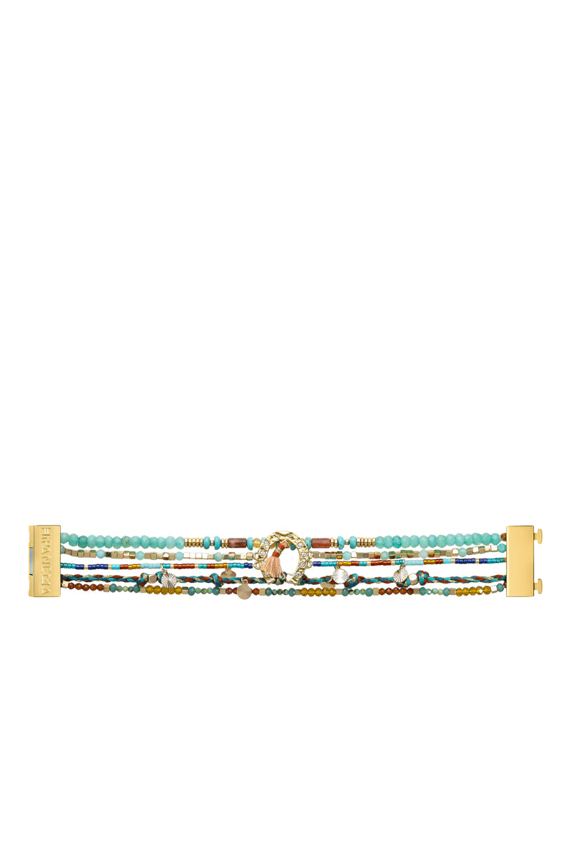 Yellow Gold Bracelet - Hematites, Coral, Turquoise and Garnets