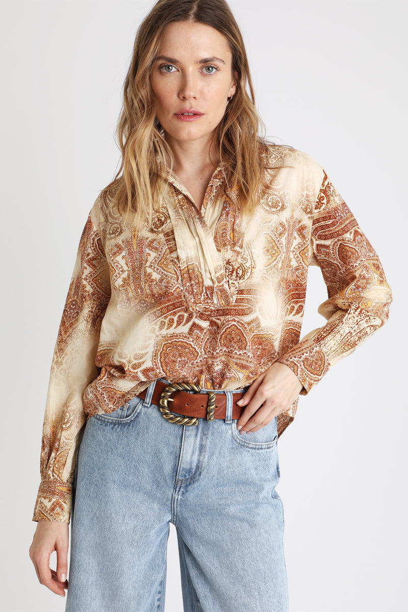 Berenice - Blouse - Beige and Bordeaux