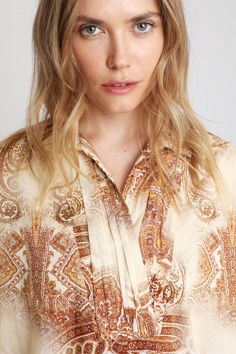 Berenice - Blouse - Beige and Bordeaux