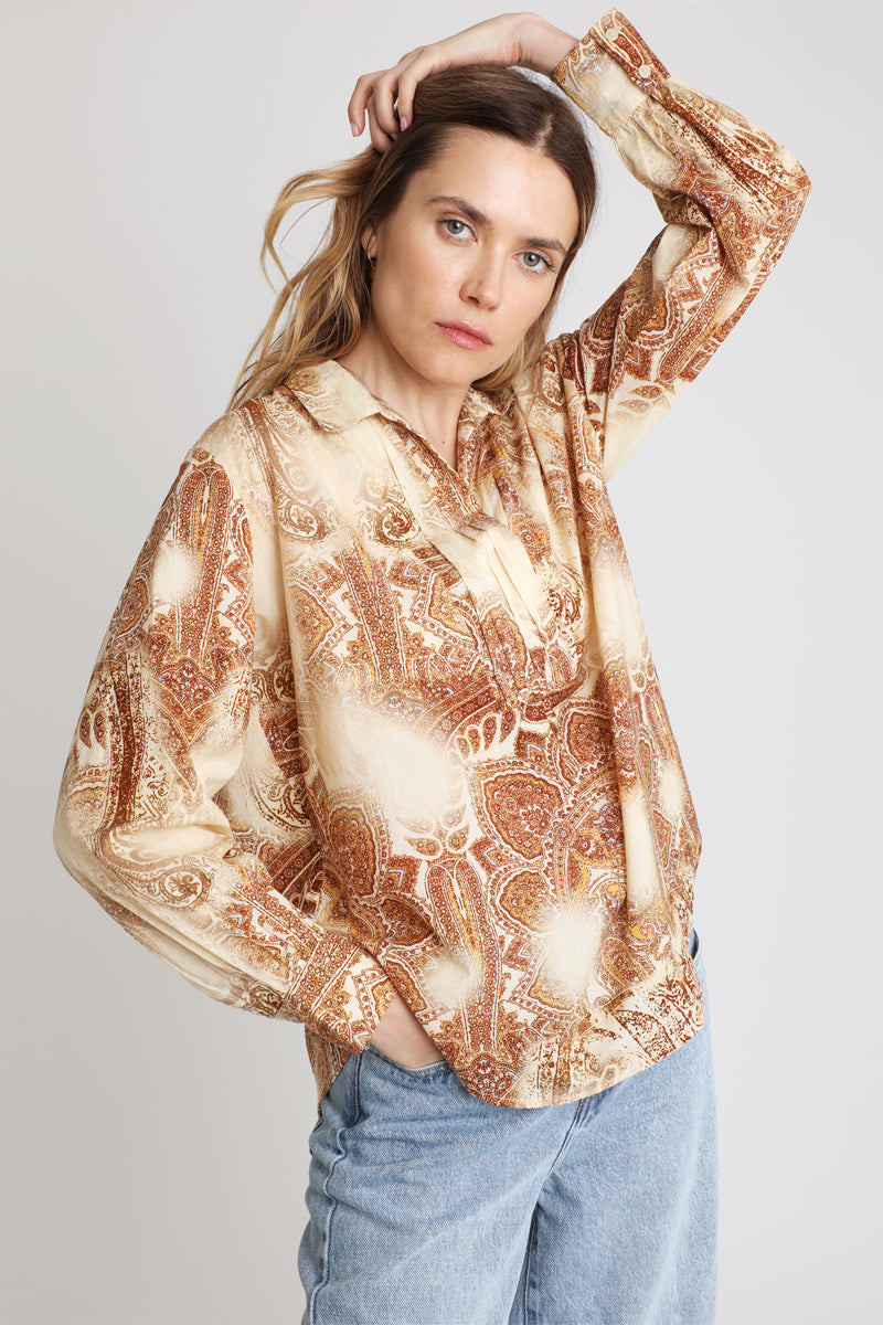 Berenice - Blouse - Beige and Bordeaux