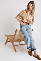 Berenice - Blouse - Beige and Bordeaux