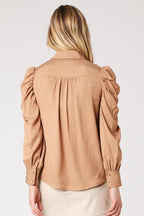 Berenice - Camisa Lisa Ml Fruncida - Camel