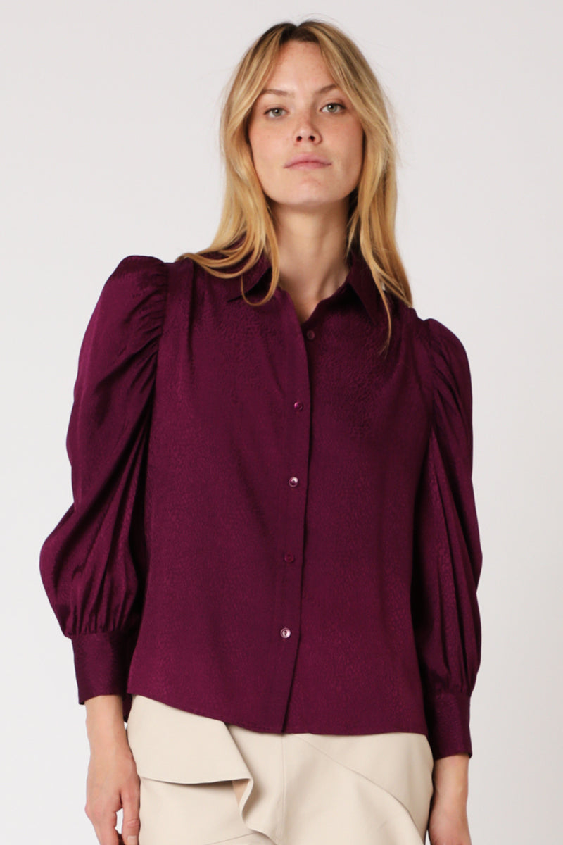 Berenice - Plain Gathered Long-Sleeve Shirt - Darkpurple