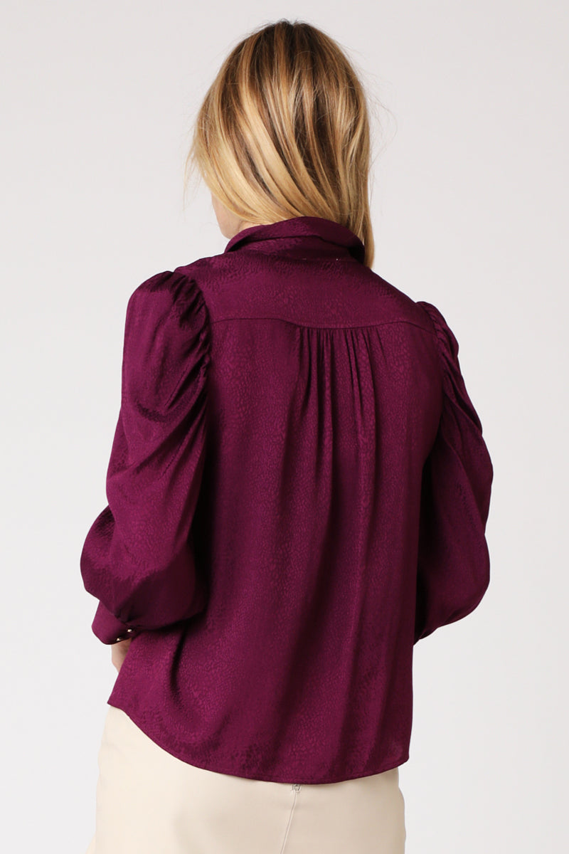 Berenice - Plain Gathered Long-Sleeve Shirt - Darkpurple