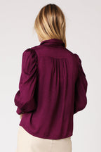 Berenice - Plain Gathered Long-Sleeve Shirt - Darkpurple