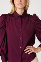 Berenice - Plain Gathered Long-Sleeve Shirt - Darkpurple