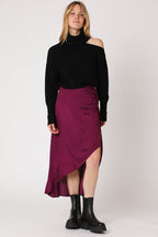 Berenice - High-Waisted Long Skirt with Slit - Dark Purple