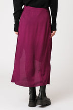 Berenice - High-Waisted Long Skirt with Slit - Dark Purple