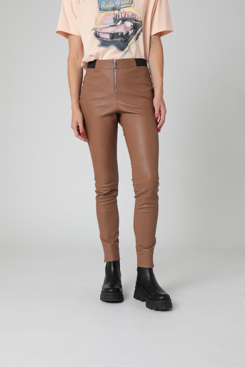 Pantalon En Cuir De Mouton - Camel