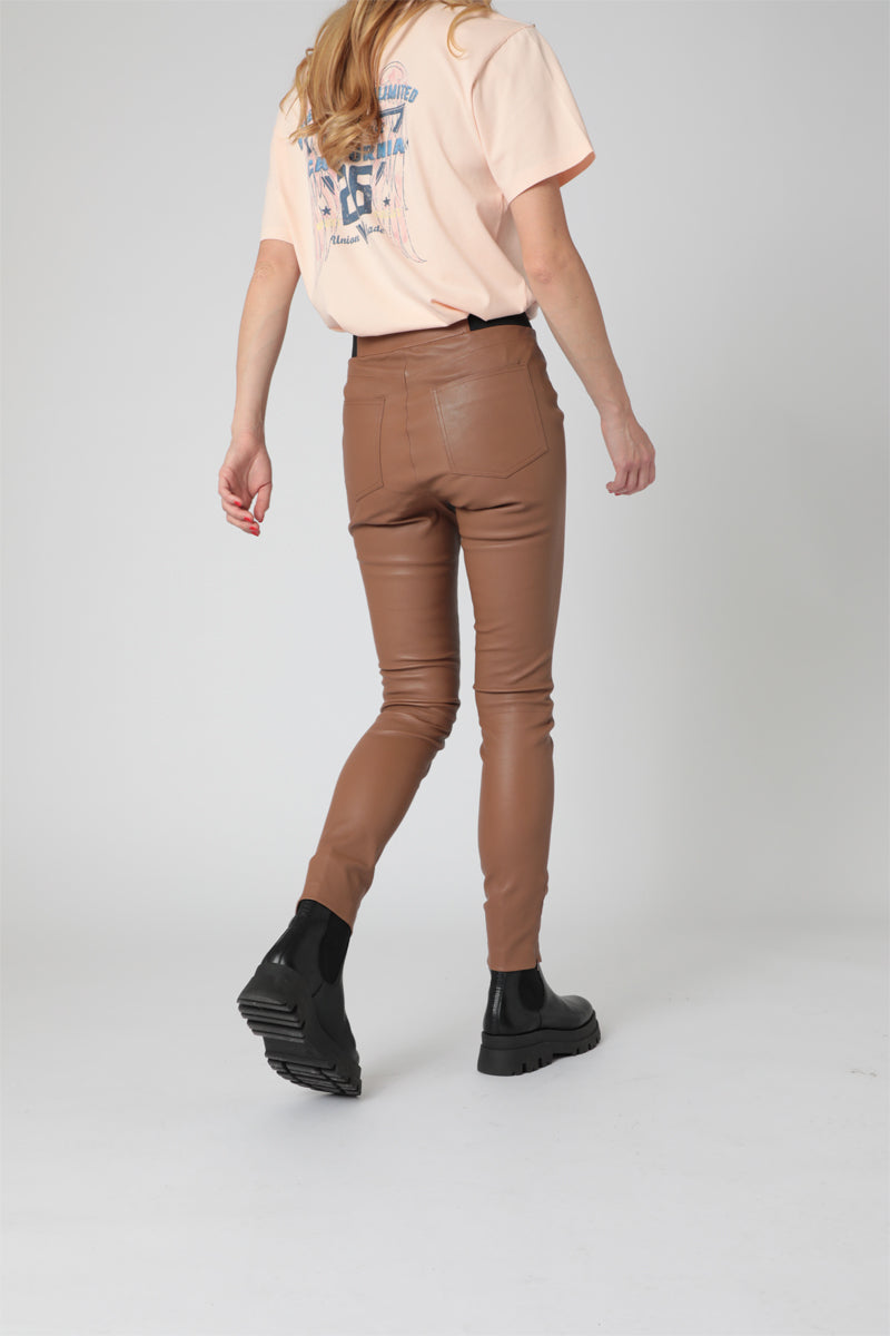 Pantalon En Cuir De Mouton - Camel