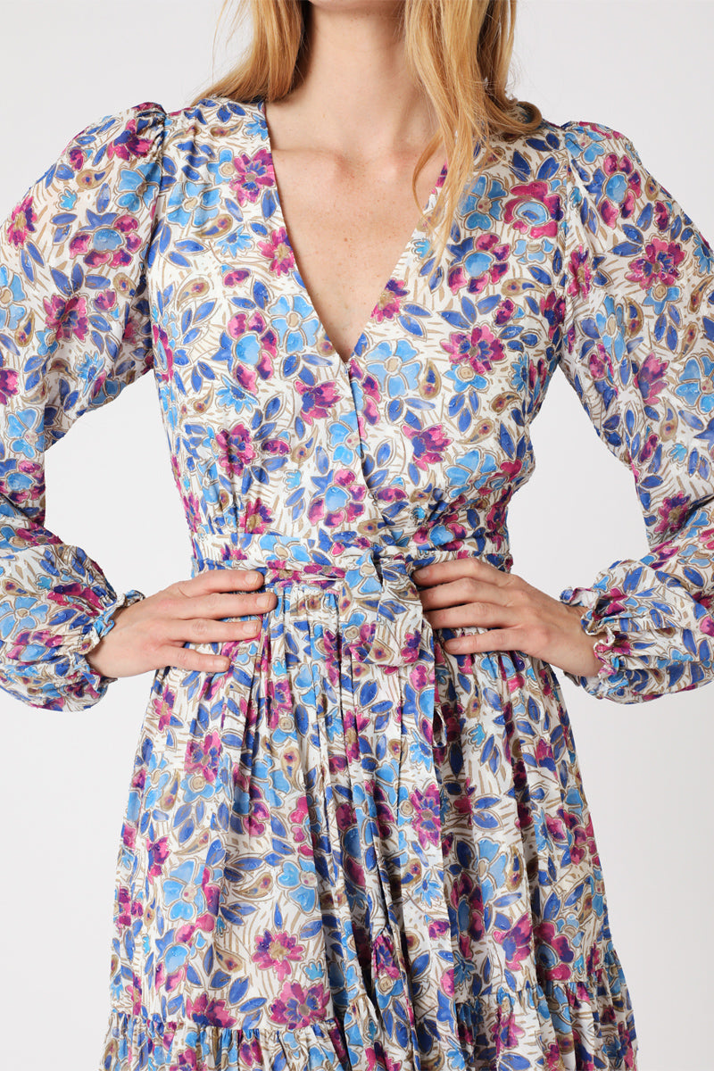 Berenice - Vestido Cruzado - Azul y Rosa