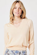 Berenice - V-Neck Long Sleeve Gathered Jumper - Lightcoral