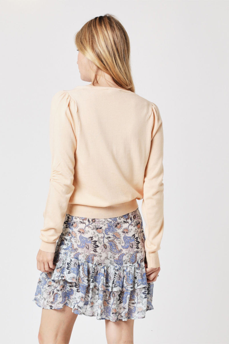 Berenice - V-Neck Long Sleeve Gathered Jumper - Lightcoral
