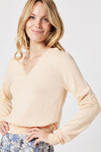 Berenice - V-Neck Long Sleeve Gathered Jumper - Lightcoral