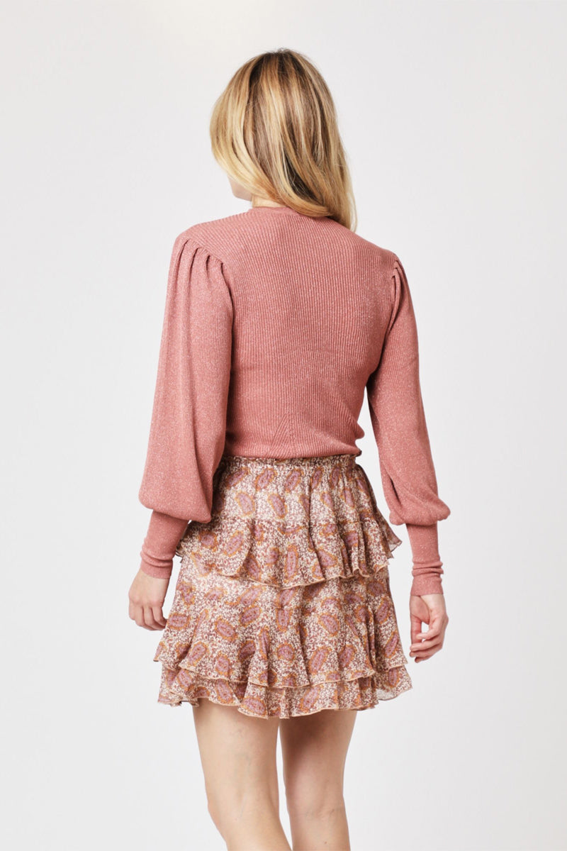 Berenice - Round Neck Jumper with Puffed Long Sleeves - Terracota