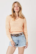 Berenice - V-Neck Crochet Jumper - Light Coral