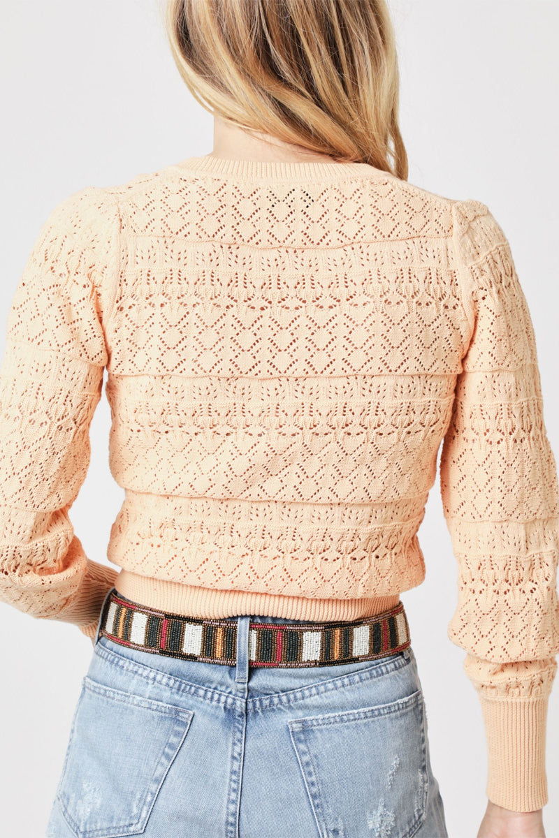 Berenice - V-Neck Crochet Jumper - Light Coral