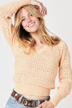 Berenice - V-Neck Crochet Jumper - Light Coral