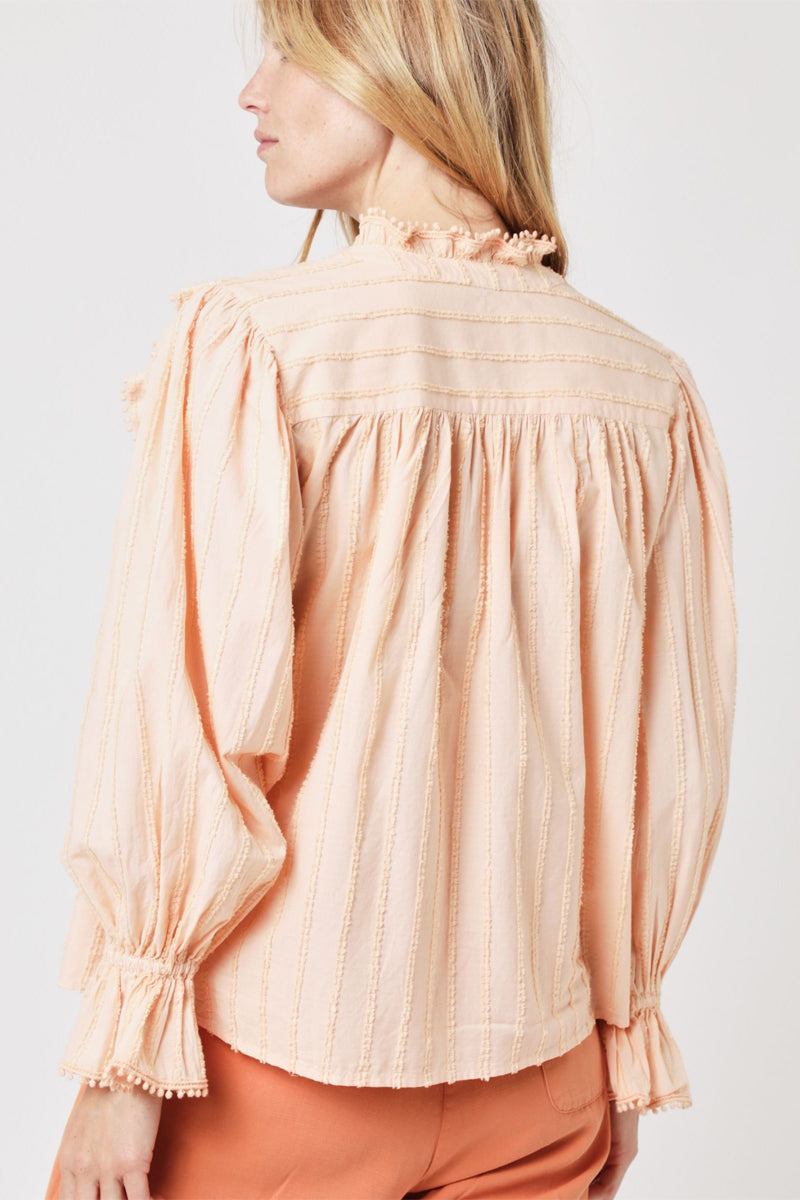 Plain Ruffled Blouse - Light Coral