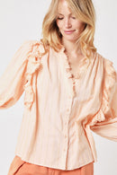 Plain Ruffled Blouse - Light Coral