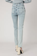 High Waisted Slim Jeans with Belt - Bleach