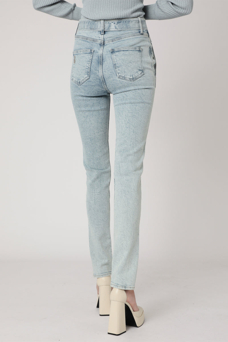 High Waisted Slim Jeans with Belt - Bleach