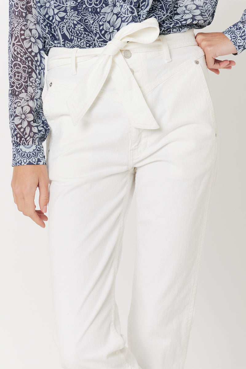 Berenice - Vaqueros Slim Talle Alto Con Cinturón - Off White