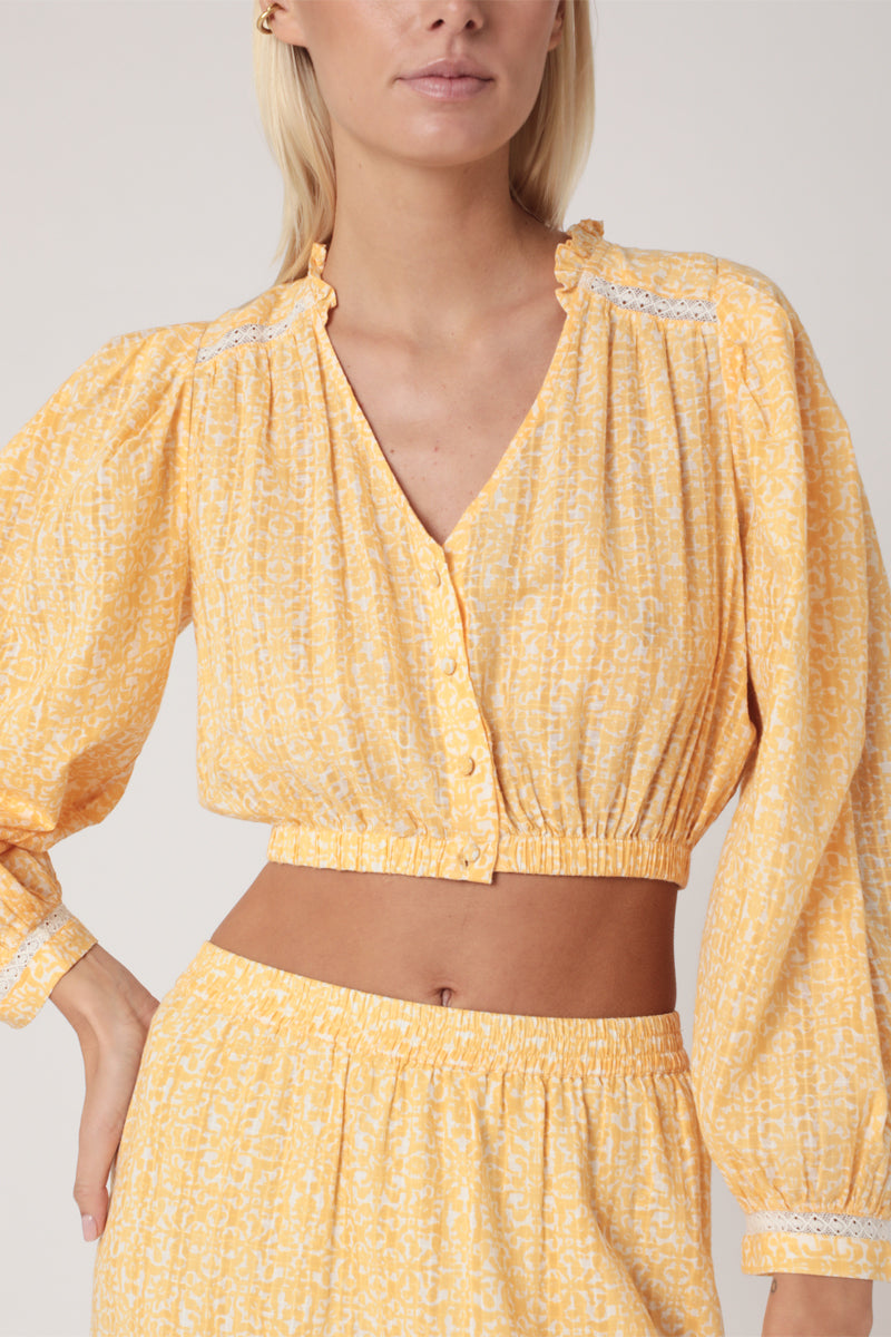 Berenice - Camisa Corta Estampada Manga Globo - Sunshine