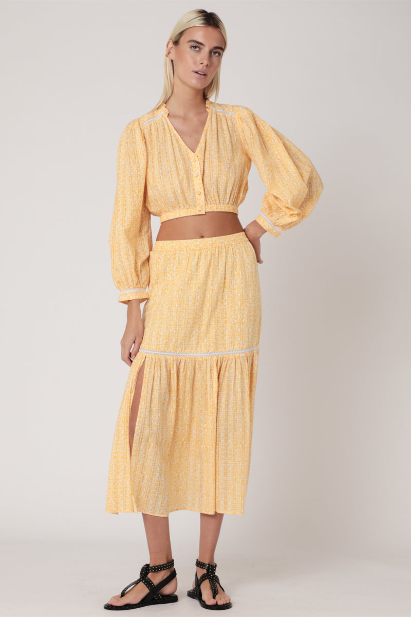 Berenice - Camisa Corta Estampada Manga Globo - Sunshine