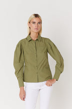 Berenice - Plain Cut-Out Long-Sleeve Shirt - Khaki