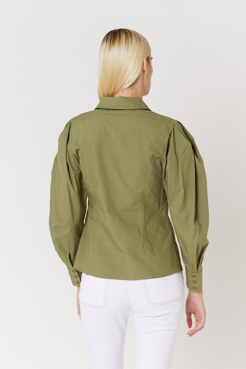 Berenice - Plain Cut-Out Long-Sleeve Shirt - Khaki