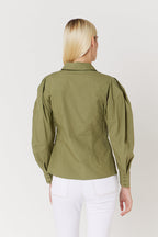 Berenice - Plain Cut-Out Long-Sleeve Shirt - Khaki