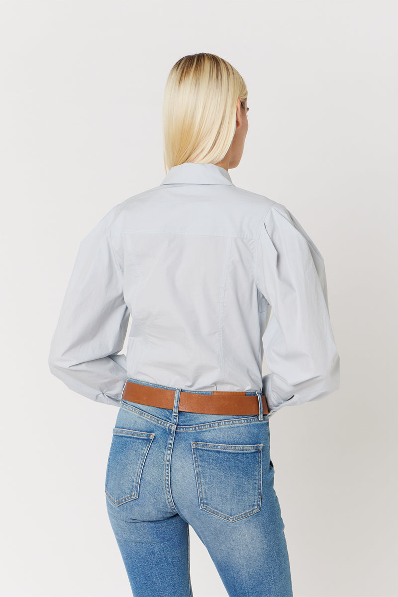 Berenice - Plain Shirt Decoupes Ml - Lightblue