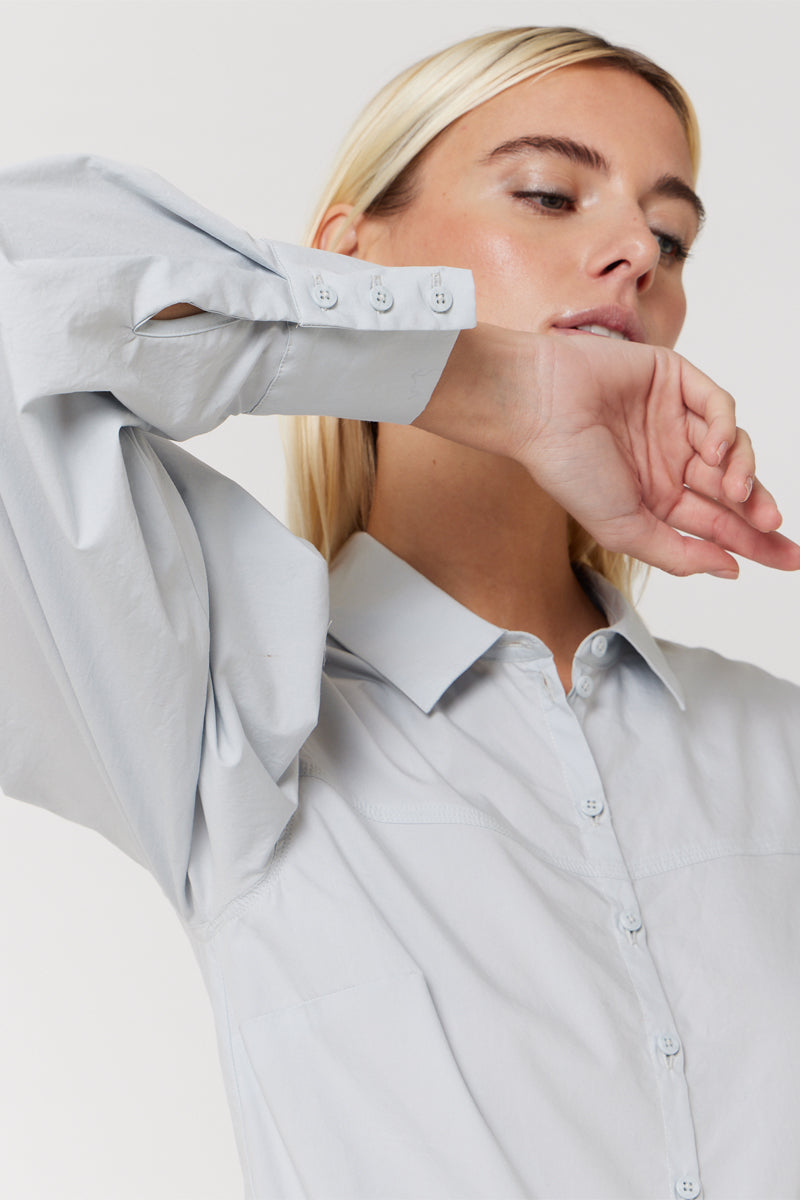 Berenice - Plain Shirt Decoupes Ml - Lightblue
