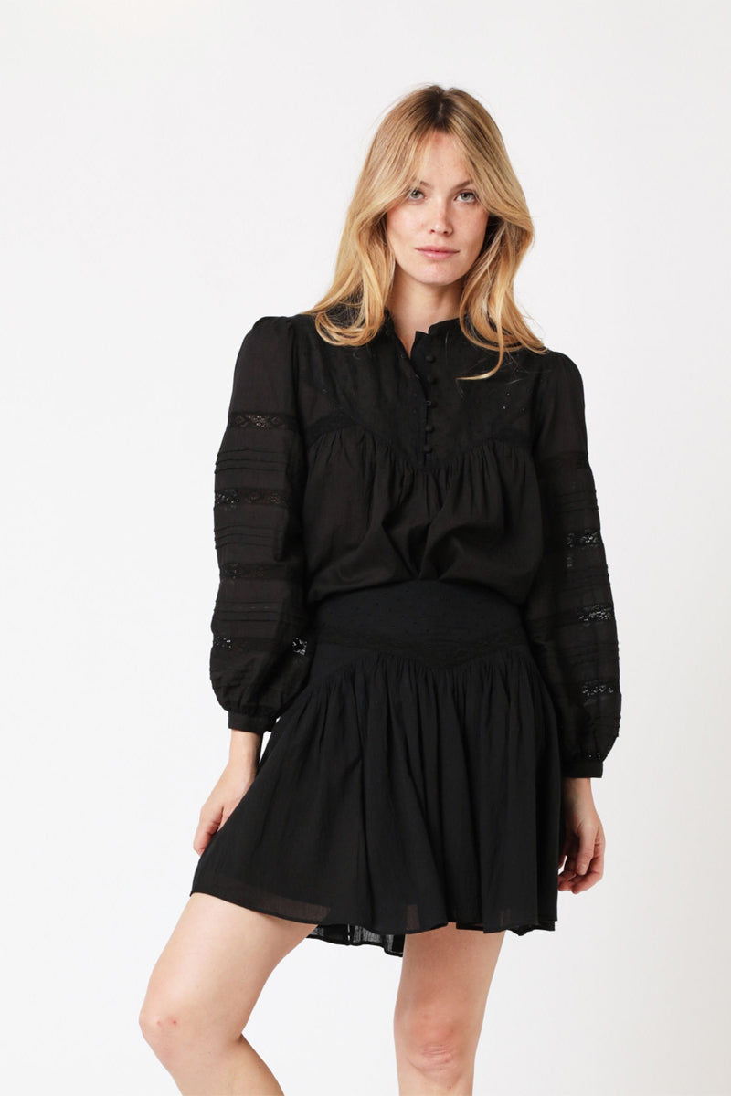 Berenice - Short Plain Skirt with Cutouts - Black