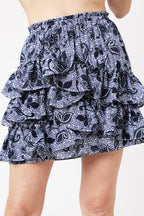 Berenice - Falda Corta Estampada con Volantes - Santorini