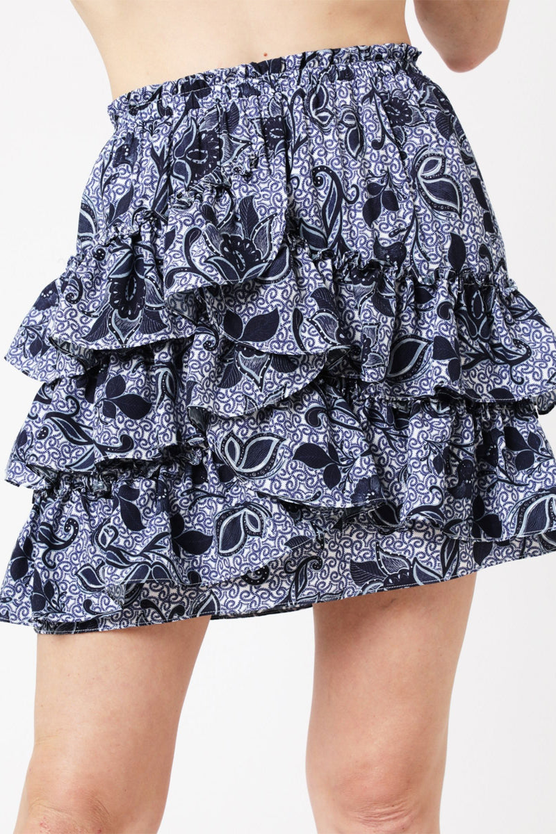 Berenice - Falda Corta Estampada con Volantes - Santorini