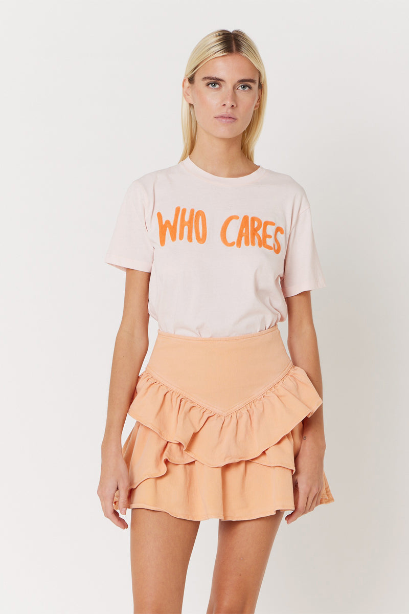 Berenice - Jupe Denim Unie Volants - Caramel