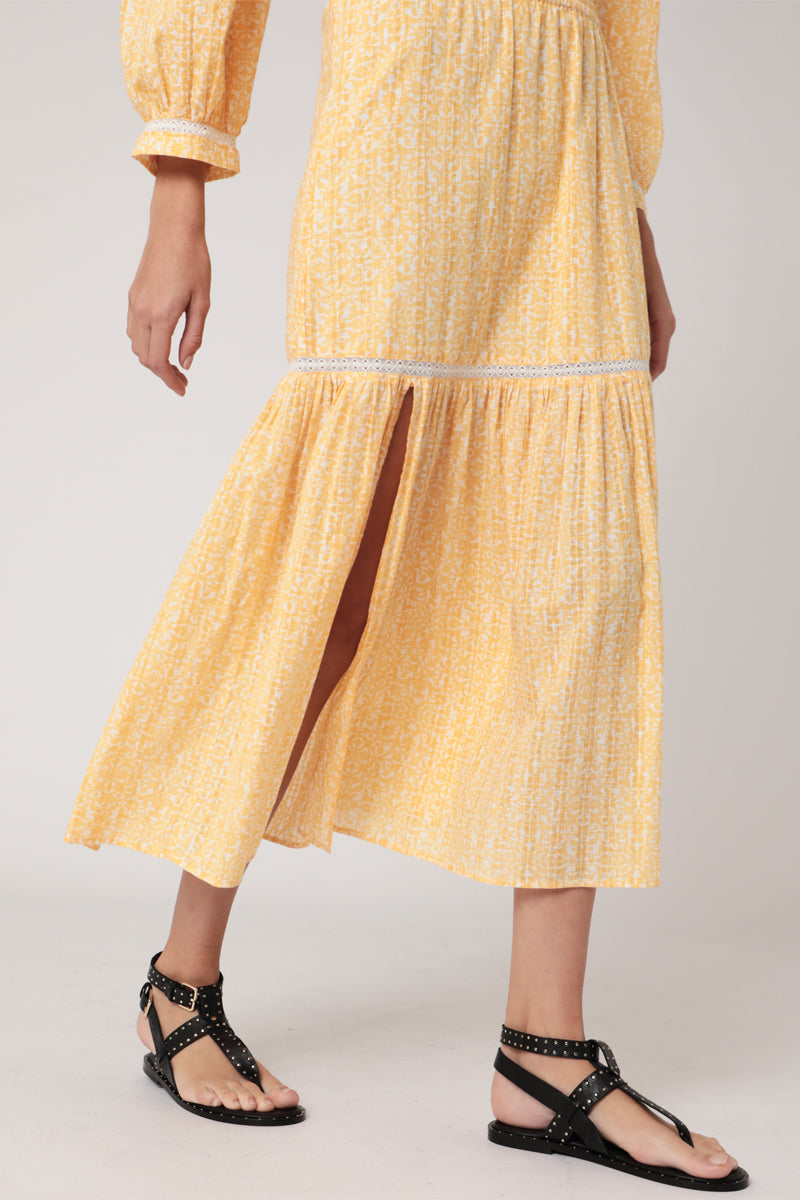 Berenice - Falda Larga Estampada con Abertura - Sunshine
